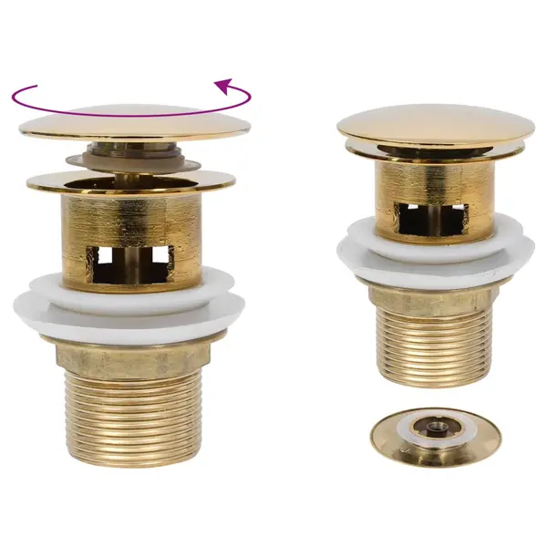 Gossi ventil scurgere push, functie de preaplin, auriu 6,4x6,4x9,1 cm