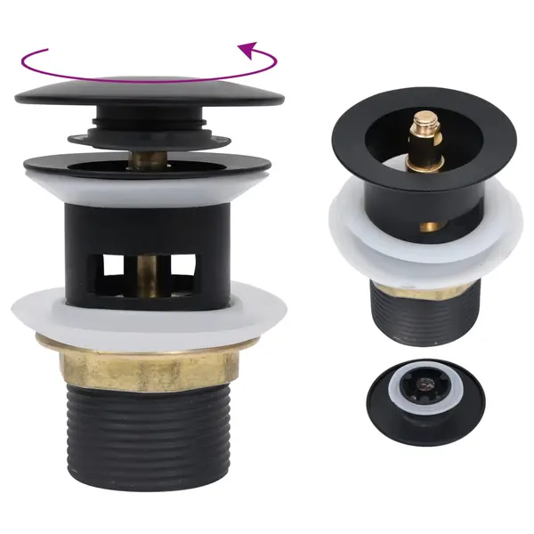 Gossi ventil scurgere push, functie de preaplin, negru 6,4x6,4x9,1 cm