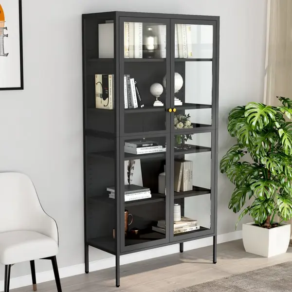 Gossi vitrina, antracit, 90x40x180 cm, otel si sticla securizata