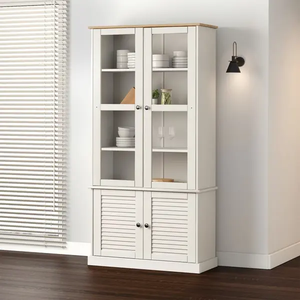 Gossi vitrina de sticla vigo, alb, 85x35x170 cm, lemn masiv de pin