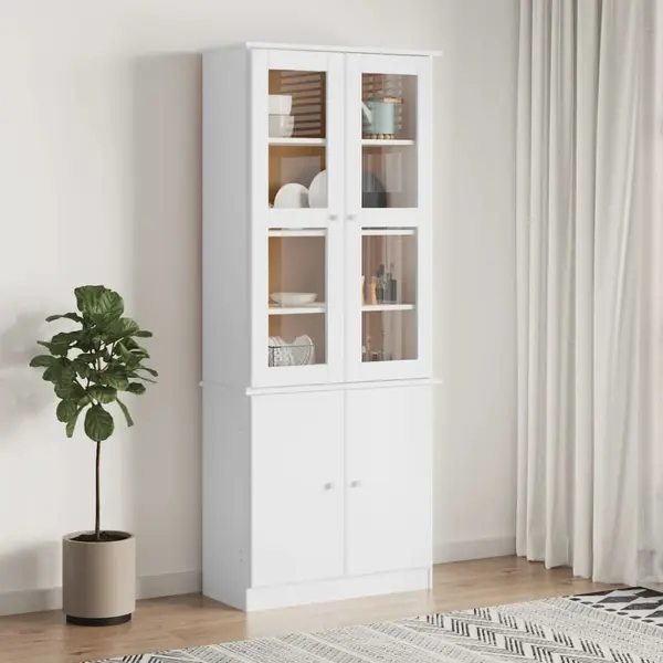 Gossi vitrina din sticla „alta”, alb, 77x35x186,5 cm, lemn masiv pin