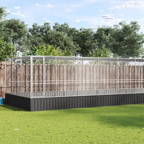 Gossi voliera de pasari cu extensie, argintiu, 1139x307x212 cm, otel
