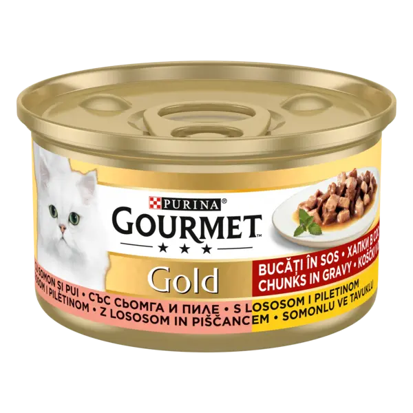 GOURMET GOLD Bucatele de Carne in Sos, Pui si Somon, 85 g