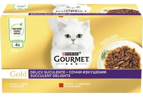 GOURMET GOLD Succulent Delight Pachet conserve pentru pisici, cu Pui 4x85g