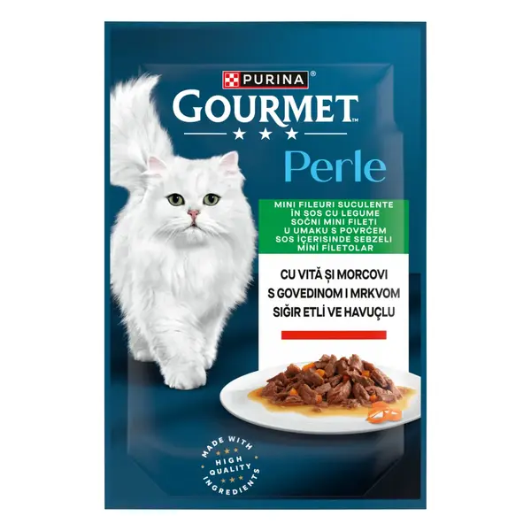 GOURMET Perle, Vită și Morcov, plic hrană umedă pisici, (în sos), 85g