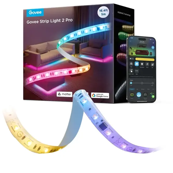 Govee Banda LED Govee H61F5 2 Pro, 5M, RGBWW, 60 LEDs m, Alexa, Google Asistant, Matter, Bluetooth, Wi-Fi