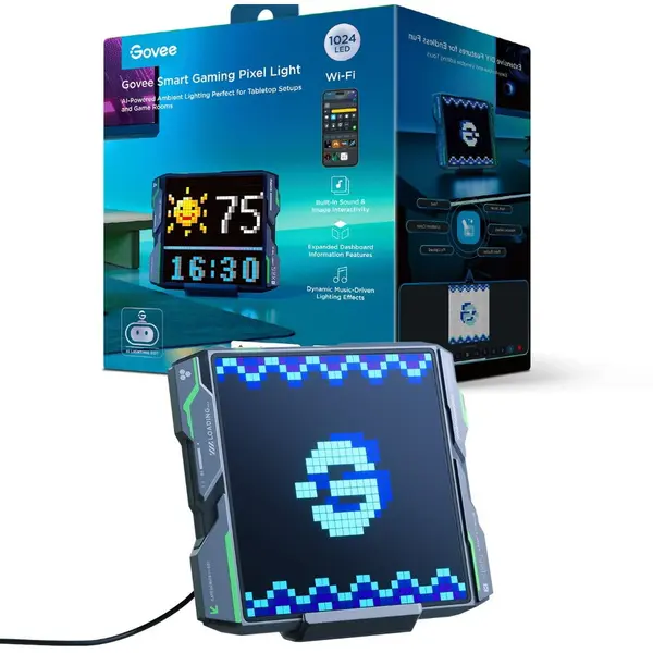 Govee Panou luminos smart Govee Pixel Light H8630C81, 1 panou, LED RGBIC, 12 W, 500 lm, retro 8-bit incorporat, senzor muzica, control vocal, alb, interior