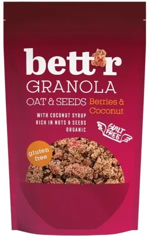 Granola cu fructe de pădure și cocos, 300 g, Bett'r