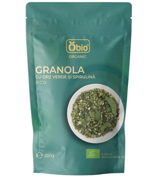Granola cu orz verde si spirulina bio, 200g, Obio