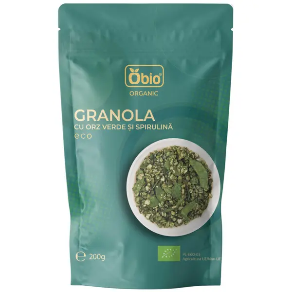 Granola cu orz verde si spirulina bio 200g Obio