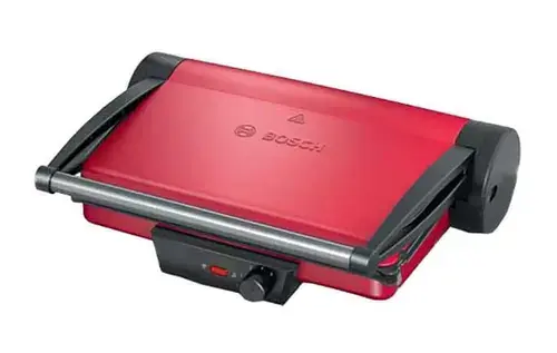 Gratar electric Bosch TCG4104, 2000 W, Termostat reglabil, Placi antiaderente si detasabile (Rosu/Negru)
