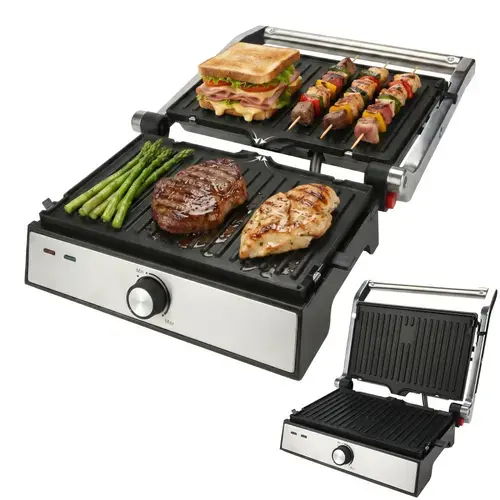 Gratar electric iHunt Bro Dual Grill XXL, 1500W, Deschidere 180, Placi detasabile, Termostat