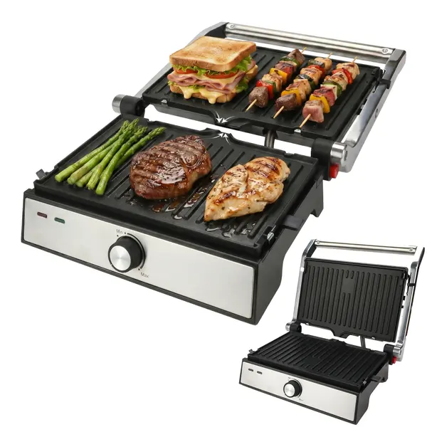 Gratar electric iHunt Bro Dual Grill XXL, 1500W, Deschidere 180 , Placi detaE abile