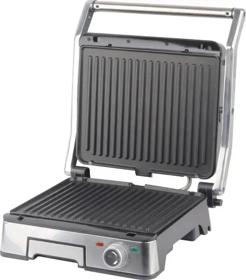 Gratar electric iHuntBRO Dual Grill XXL, 2200 W, Placi detasabile 29x23 cm, Inox, Deschidere 90-180 grade (Gri)