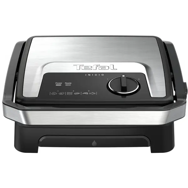Gratar electric multifunctional Tefal Inicio Adjust GC272D10, 2000 W, placi cu invelis antiaderent, termostat reglabil, functie panini, functie grill, depozitare verticala, tava colectare, argintiu