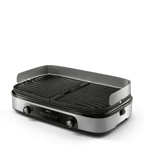 Gratar electric Philips HD6222/90 Seria 5000, 2400 W, temperatura reglabila, 2 zone de incalzire, plite reversibile si detasabile, suprafata de gratar mare: 1400 cm2, strat de piatra Maifan, tava pentru grasime detasabila