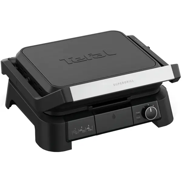 Gratar electric Tefal SuperGrill 3 in 1 GC5108E0, 2000W, 3 trepte temperatura, 600 cm2, indicator gatire, placi detasabile cu invelis antiaderent, functie cuptor & barbeque, negru