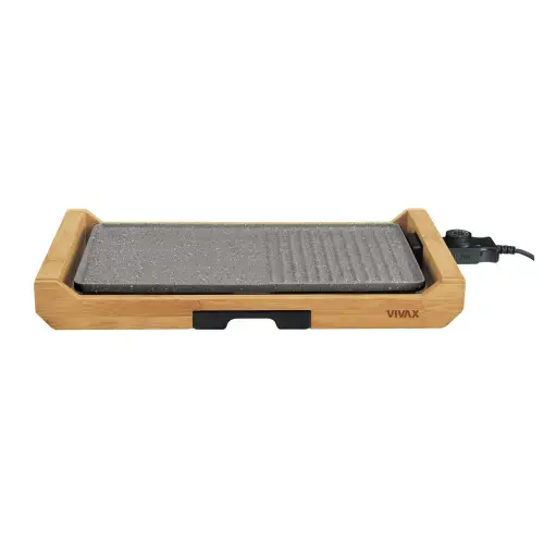 Gratar electric Vivax, EG-4020B, Suprafata gatire Neteda si Striata, Temperatura reglabila, Tava scurgere detasabila, carcasa bambus, putere 1800W