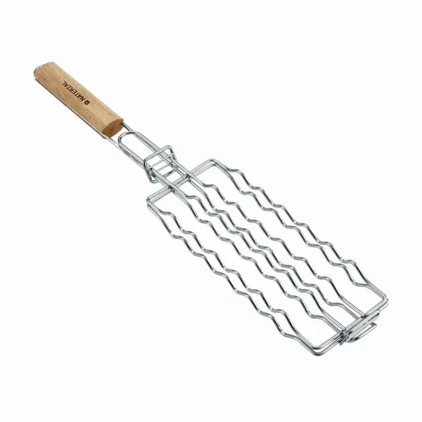 Gratar pentru carnati cu maner din lemn, Otel inoxidabil, 490 mm