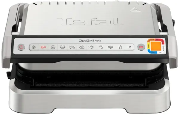 Grătar Tefal - OptiGrill 4in1, 2100W, antiaderent, cu nervuri, Inox