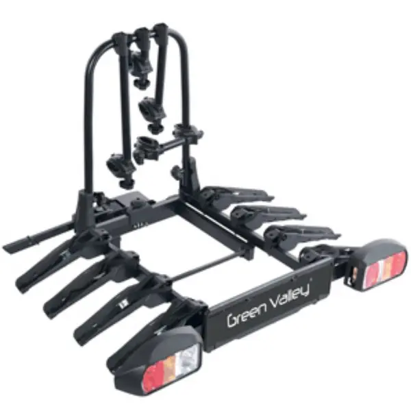 Green Valley Suport pentru 4 biciclete, Green Valley Discovery 160514-4, cu prindere pe carligul de remorcare, Negru