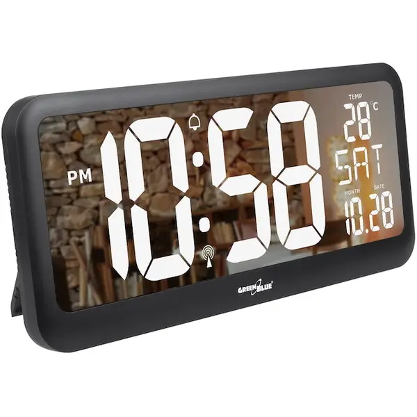 GreenBlue Ceas digital de perete sau sine statator, LCD, GB214, cu termometru, alarma, afisare data si ora