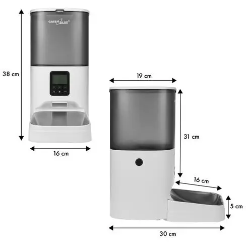 GreenBlue Dozator automat de alimente pentru animale de companie Greenblue GB393, 6L, USB 5v1a, Alb-Gri