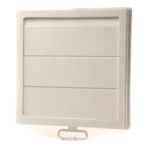 - Grila ventilatie Ø125mm patrata cu jaluzele gravitationale, exterior 150x150, ASA plastic Alb