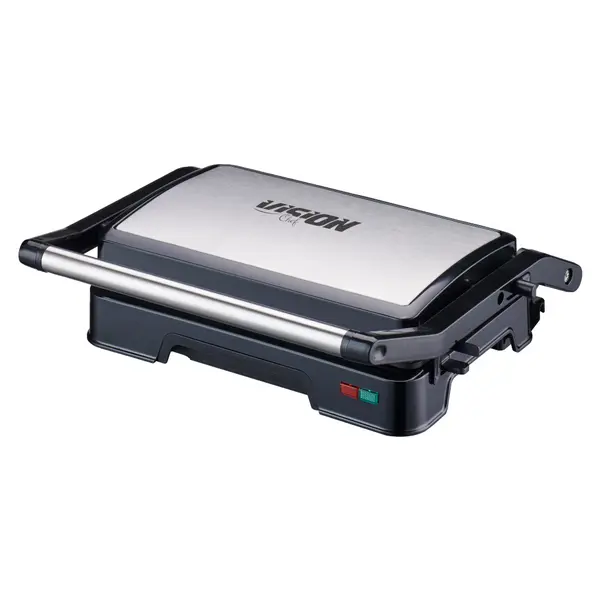 Grill electric multifunctional Vision Chef VGSM01S, 850W, Deschidere 180°, Placi antiaderente, Suprafata grill 23 X 29 cm, Argintiu/Negru