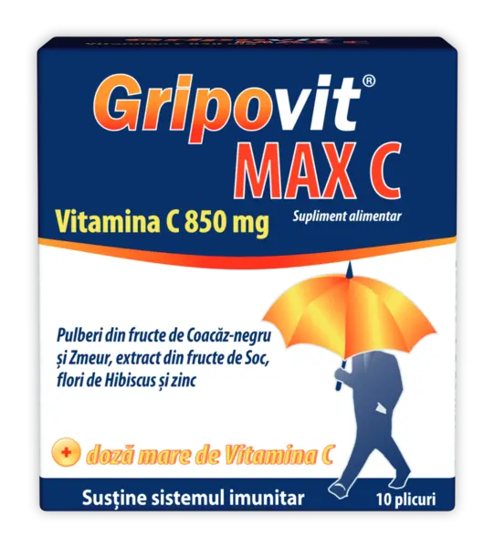Gripovit Max C cu pulberi din fructe, 10 plicuri, Zdrovit