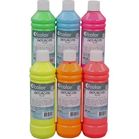 Guasa lavabila 6 x 500 ml, culori fluorescente