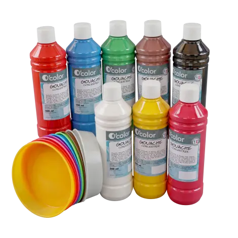 Guasa lavabila 8 x 500 ml si 10 boluri pentru pictura, culori primare