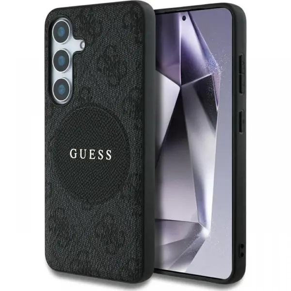 Guess Husa 4G Round Patch Classic Logo MagSafe Samsung Galaxy S25 Negru