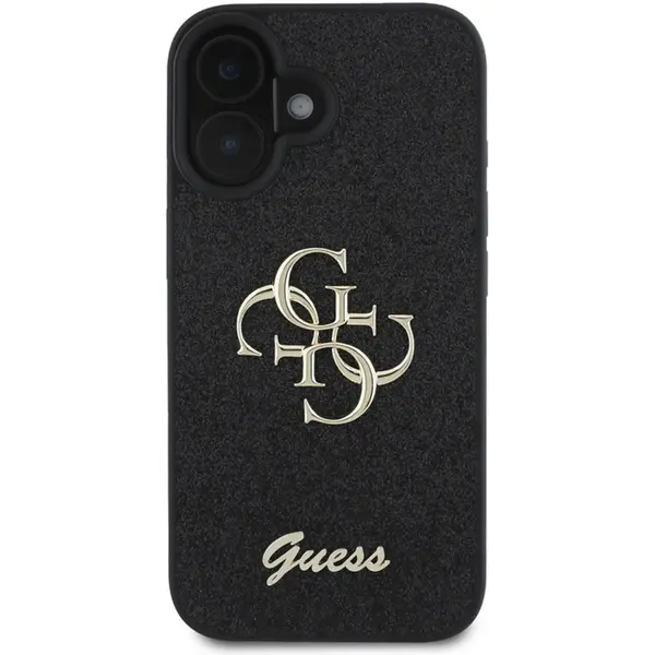 Guess Husa Fixed Glitter 4G Metal Logo iPhone 16 Negru