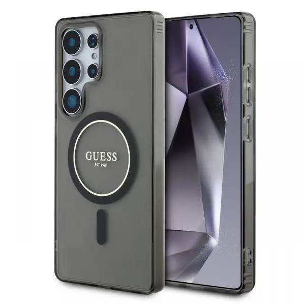 Guess Husa Glitter Circle Classic Logo MagSafe Samsung Galaxy S25 Ultra Negru