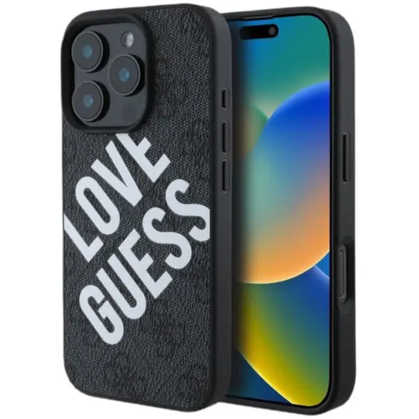 Guess Husa Leather 4G Big Love Logo MagSafe iPhone 16 Pro Negru