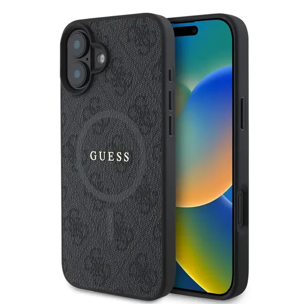 Guess Husa PU Leather 4G Colored Ring MagSafe iPhone 16 Negru