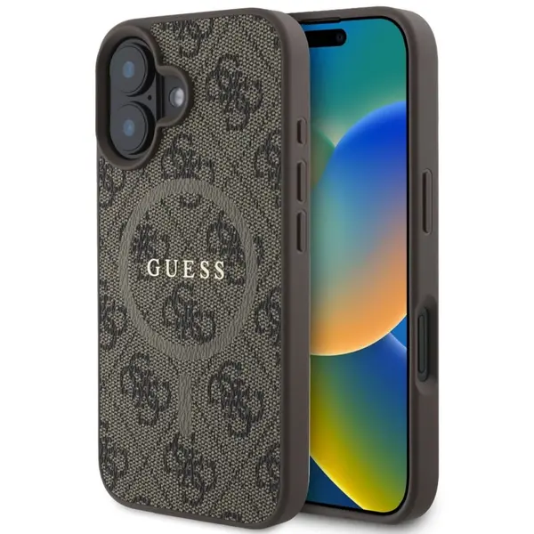 Guess Husa PU Leather 4G Colored Ring MagSafe iPhone 16 Plus Maro
