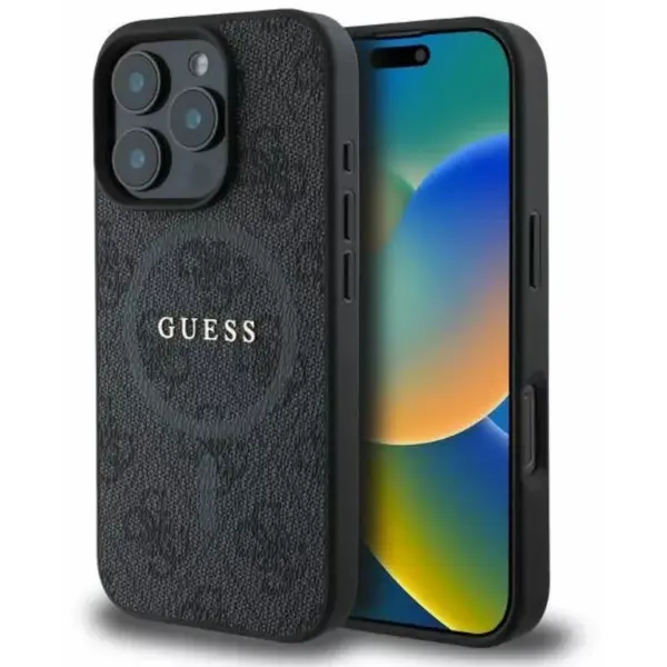 Guess Husa PU Leather 4G Colored Ring MagSafe iPhone 16 Pro Max Negru