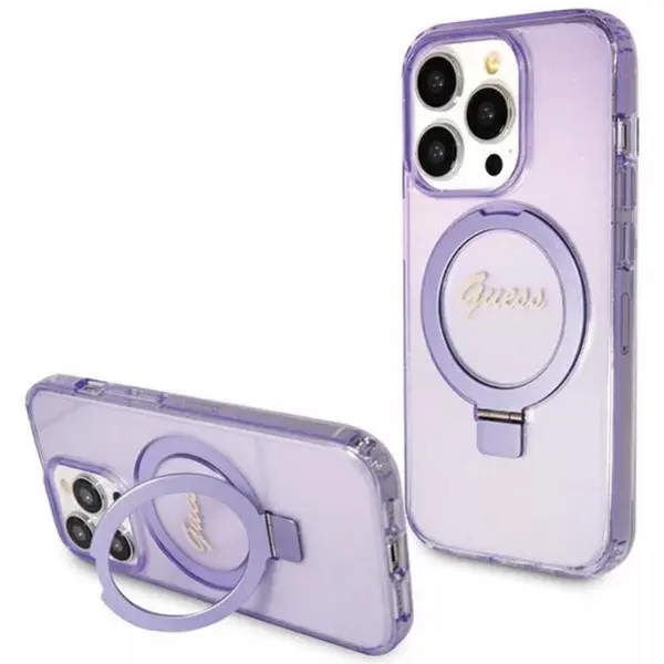 Guess Husa Ring Stand Glitter MagSafe iPhone 15 Pro Mov