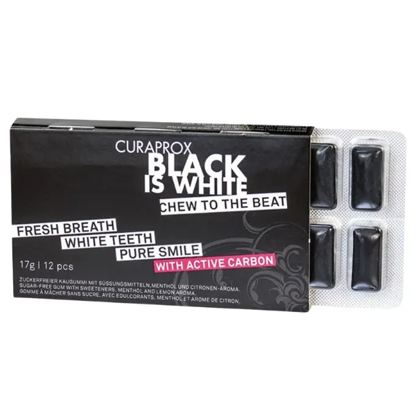 Guma de mestecat Black is White, Curaprox | 17 g