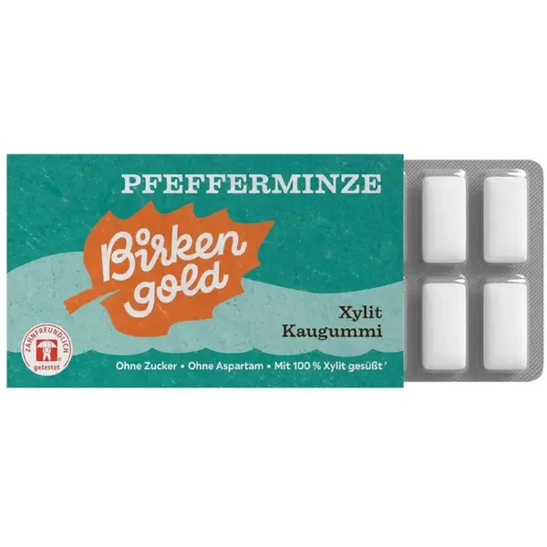 Guma de Mestecat cu Xylitol si Pepermint, Vegana, 12 Bucati, Birkengold