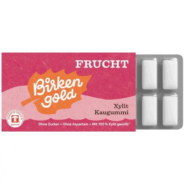 Guma de Mestecat, Vegana, cu Xylitol si Fructe, 12 Bucati, Birkengold