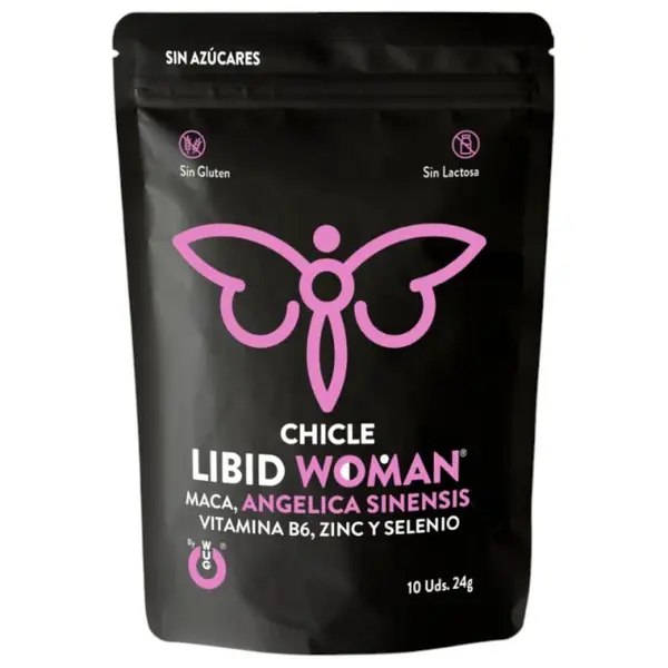 Gumă de mestecat WUG Chicle Libid Woman, pentru libido feminin, cu maca, vitamina B6, zinc și seleniu, fără zahăr, 10 buc