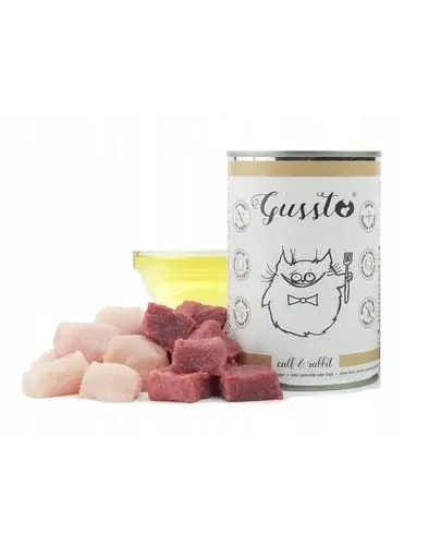 GUSSTO Cat Fresh Calf & Rabbit CARNE PROASPĂTĂ DE VIŢEL CU IEPURE 400 g
