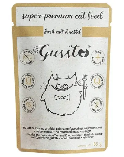 GUSSTO Cat Fresh Calf & Rabbit CARNE PROASPĂTĂ DE VIŢEL CU IEPURE 85 g