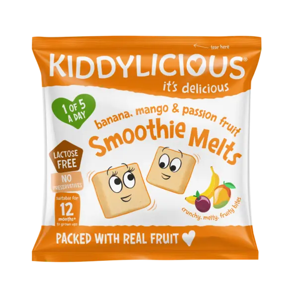 Gustare din bucati de piure de fructe cu banana mango si fructul pasiunii +12 luni, 6g, Kiddylicious