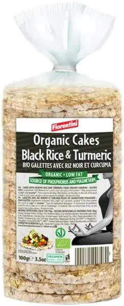 Gustări organice cu orez negru și turmeric, 100 g, Fiorentini