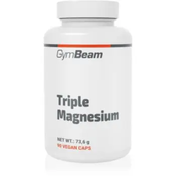 GymBeam Triple Magnesium capsule pentru susținerea funcționării normale a sistemului nervos, a mușchilor, a dinților și pentru reducerea nivelului de oboseală