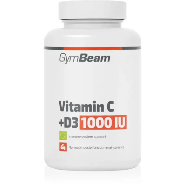 GymBeam Vitamin C + D3 1000 IU capsule pentru imunitate, sănătatea sistemului osos și activitate musculară 90 g